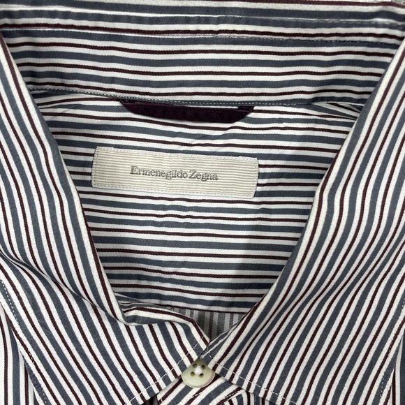 Ermenegildo Zegna Dress Shirt Large Grey Stripe Long Sleeve Button Up Pockets - Picture 3 of 4